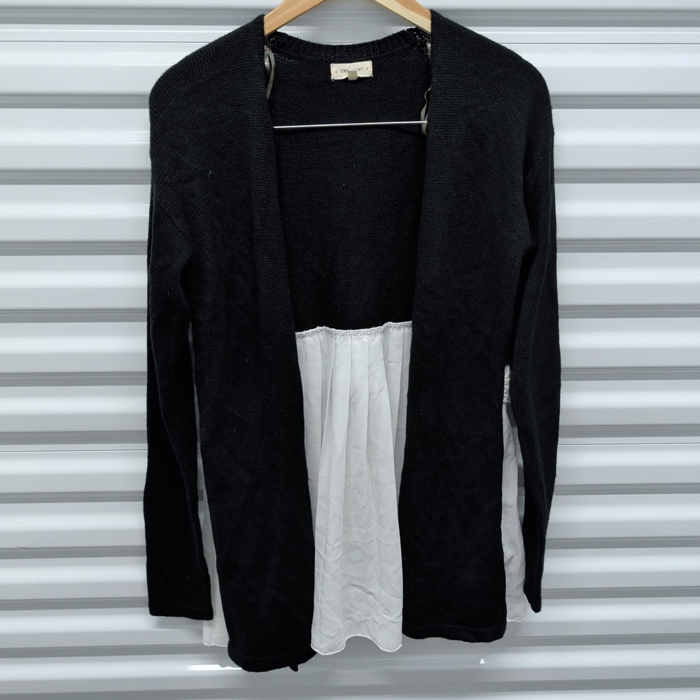 Crescent Cardigan Size M Womens Black White Mixed‎ Media Pleated Eyelet CT3071